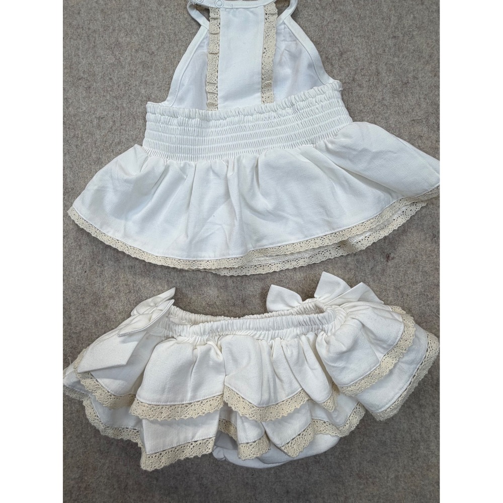 Sugar Dumplin Kids 2pc Set Baby Girl 3M Ivory Ruffle Lace Halter Bloomers